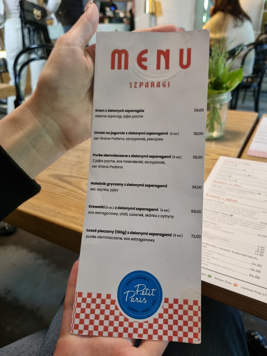 menu restauracji petit paris