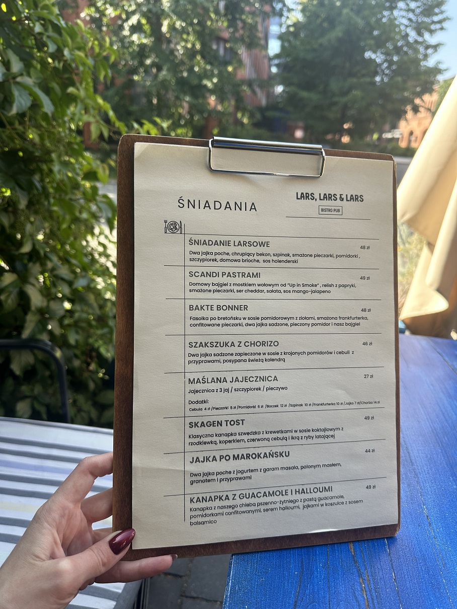 menu śniadaniowe restauracja lars w Poznaniu